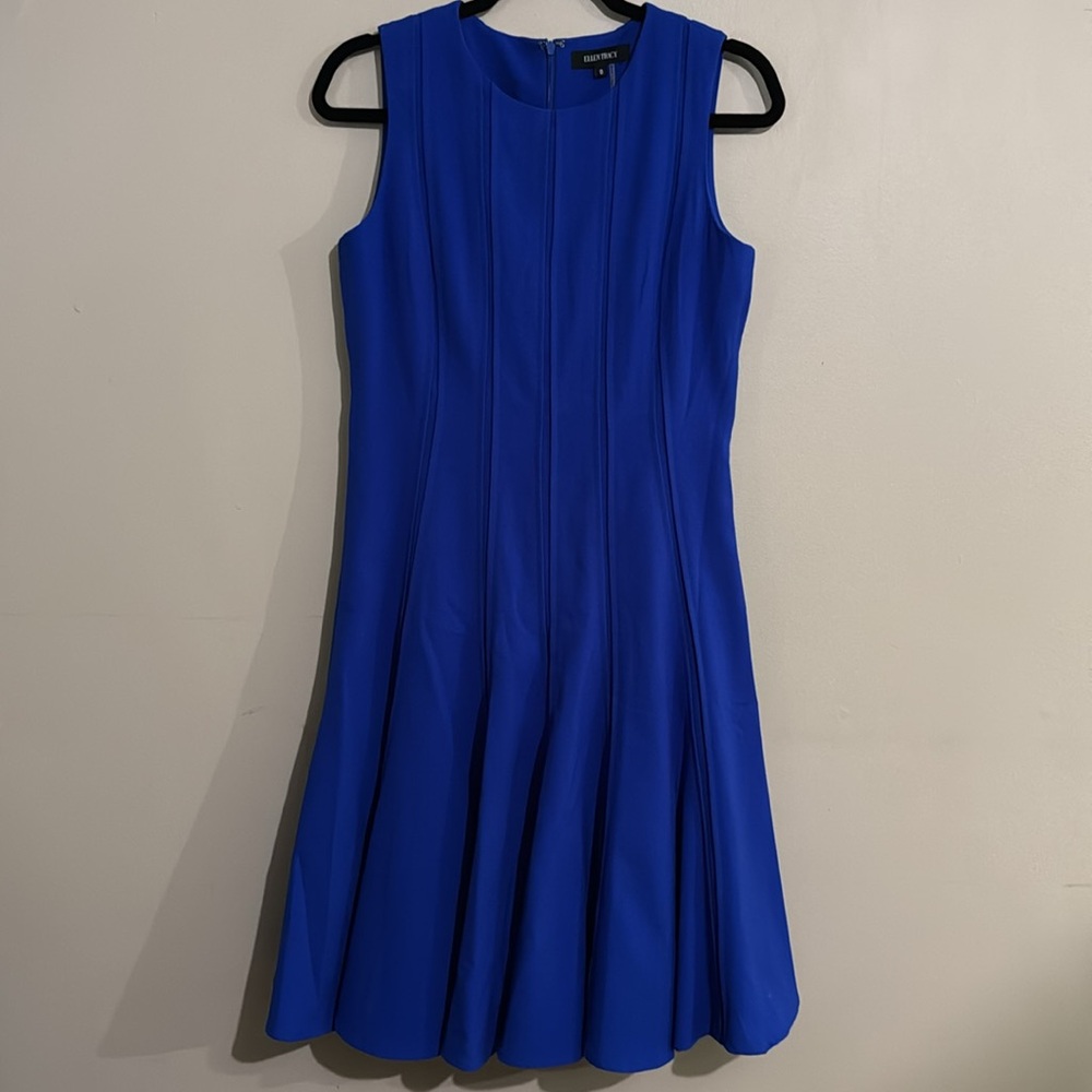 Ellen Tracy Dress Women's Royal Blue Slimming Flare Pleats Sleeveless Lined Sz 8 - Picture 10 of 11